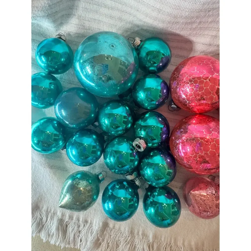 Vintage Shiny Brite Ornaments Lot of 30 Pink, Green & Blue Christmas Decor MCM